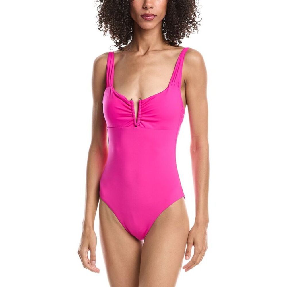 Becca By Rebecca Virtue Womens Viviana Plunge One-Piece, Pink
